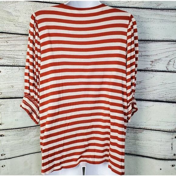 Vine & Love Rust White Striped Puff Sleeve Top Women’s Size M - Picture 3 of 7